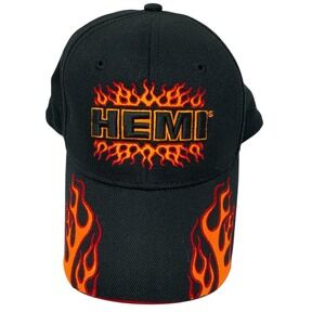 DODGE HEMI Cap Hat Embroidered Black Orange Flames Adjustable Raceday Ram